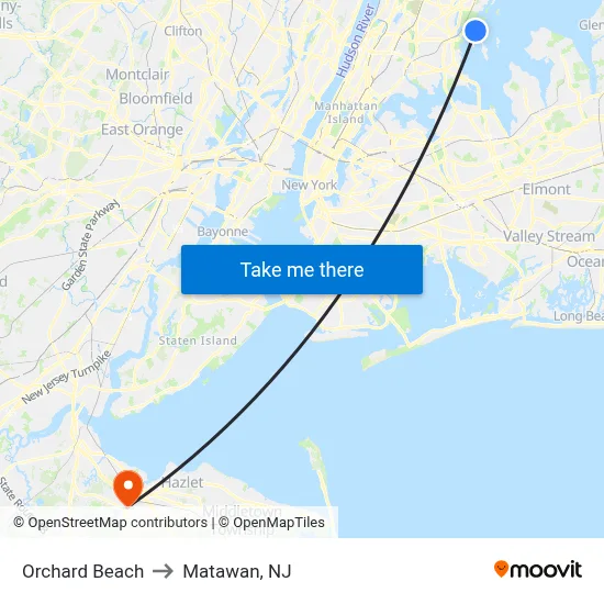 Orchard Beach to Matawan, NJ map