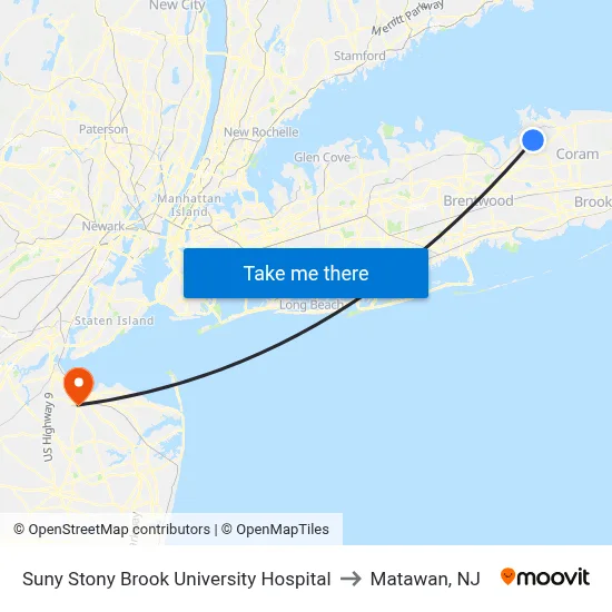 Suny Stony Brook University Hospital to Matawan, NJ map