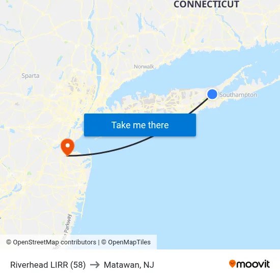 Riverhead LIRR (58) to Matawan, NJ map