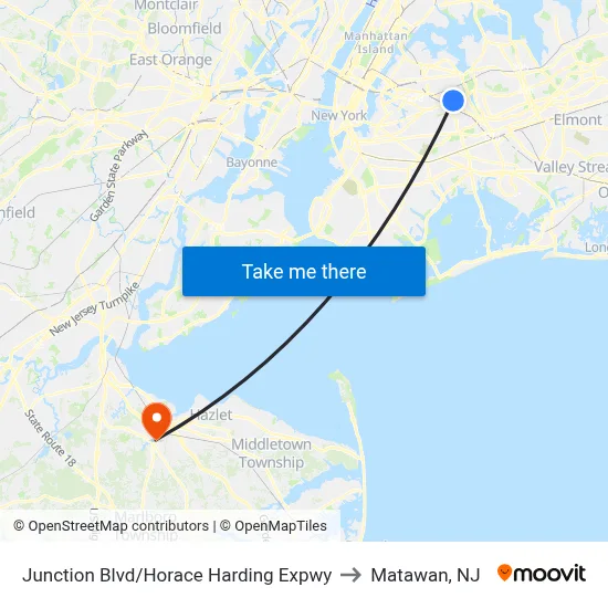 Junction Blvd/Horace Harding Expwy to Matawan, NJ map