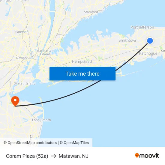 Coram Plaza (52a) to Matawan, NJ map