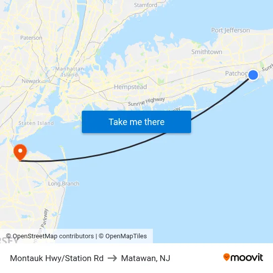 Montauk Hwy/Station Rd to Matawan, NJ map