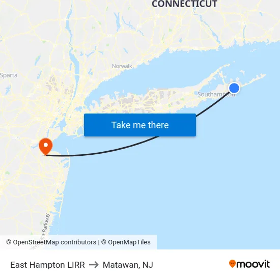 East Hampton LIRR to Matawan, NJ map