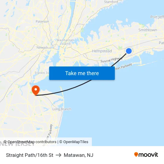 Straight Path/16th St to Matawan, NJ map