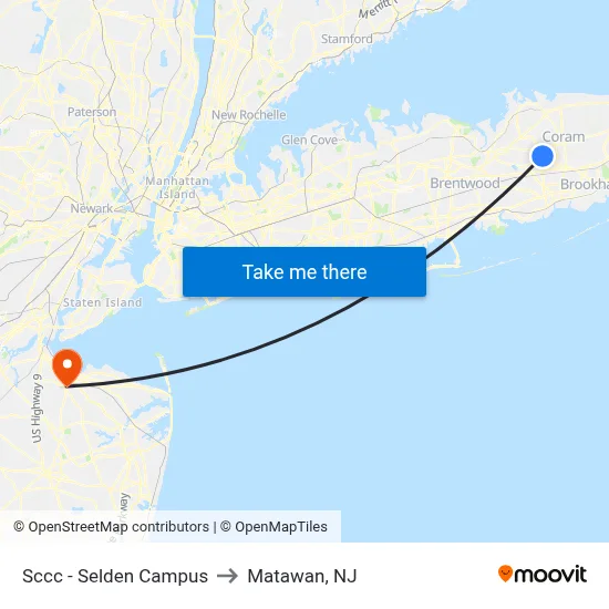 Sccc - Selden Campus to Matawan, NJ map