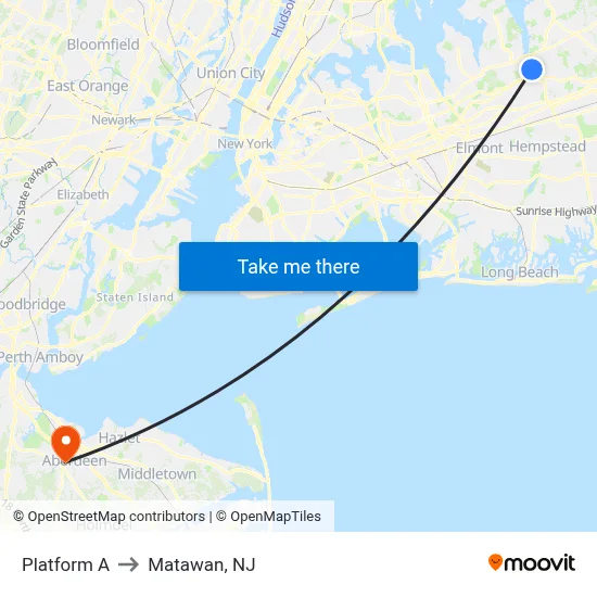 Platform A to Matawan, NJ map