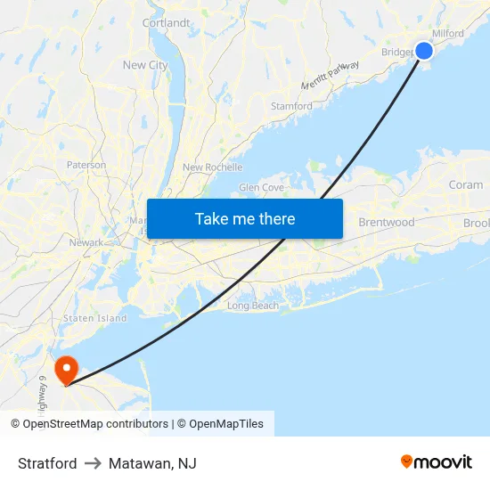Stratford to Matawan, NJ map