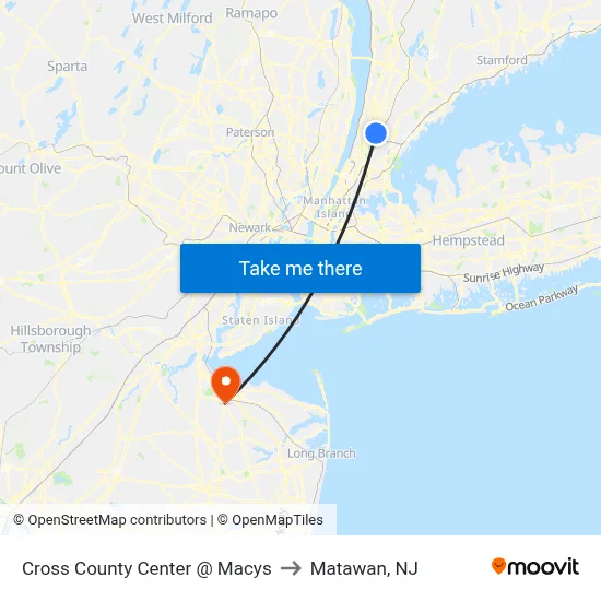 Cross County Center @ Macys to Matawan, NJ map