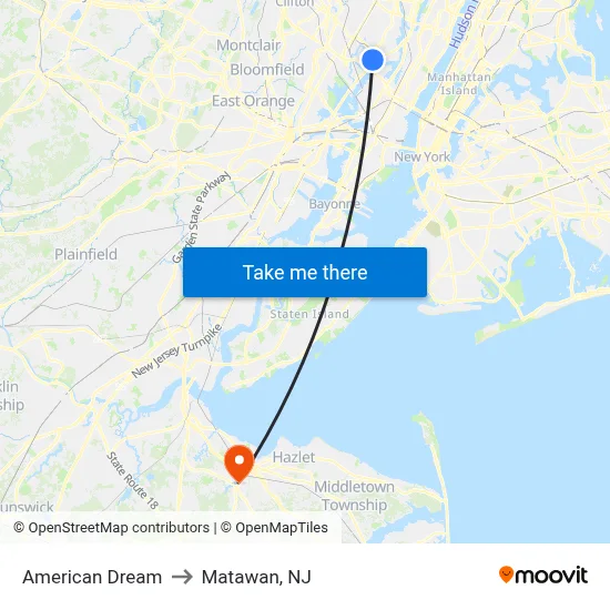 American Dream to Matawan, NJ map