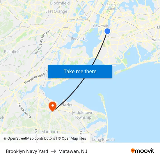 Brooklyn Navy Yard to Matawan, NJ map