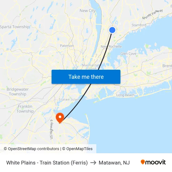 White Plains - Train Station (Ferris) to Matawan, NJ map