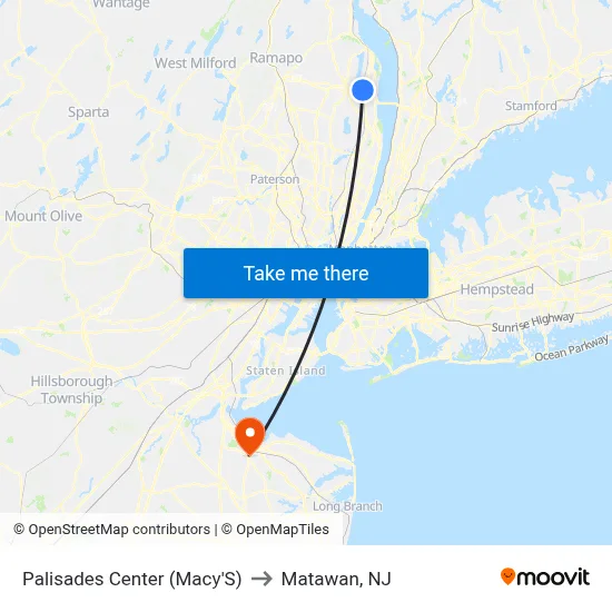 Palisades Center (Macy'S) to Matawan, NJ map