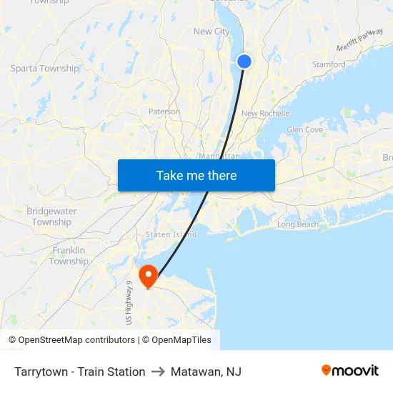 Tarrytown - Train Station to Matawan, NJ map
