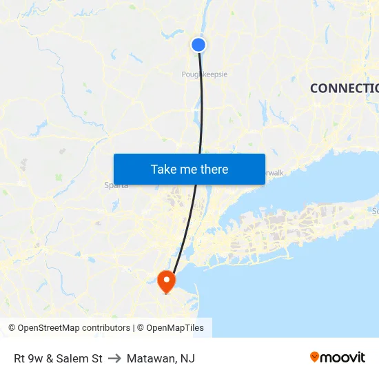 Rt 9w & Salem St to Matawan, NJ map