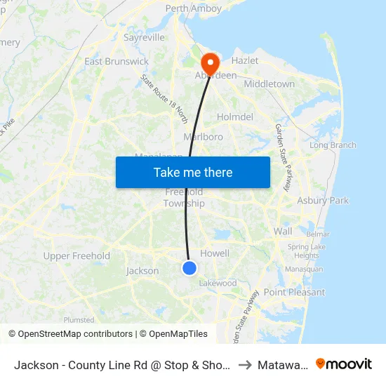 Jackson - County Line Rd @ Stop & Shop (Southbound) to Matawan, NJ map