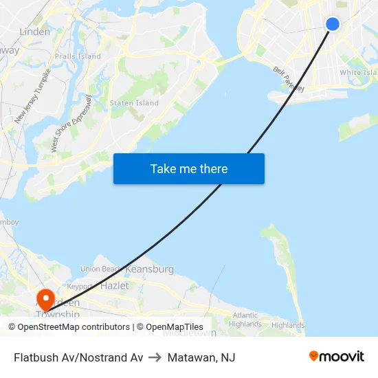 Flatbush Av/Nostrand Av to Matawan, NJ map