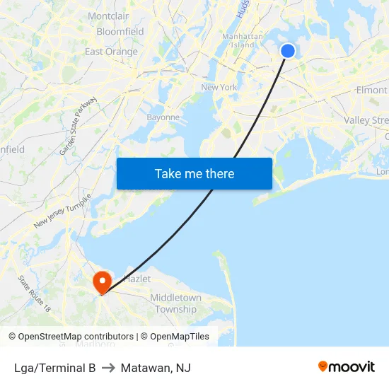 Lga/Terminal B to Matawan, NJ map