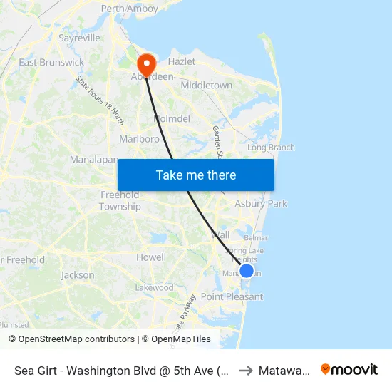 Sea Girt - Washington Blvd @ 5th Ave (Northbound) to Matawan, NJ map