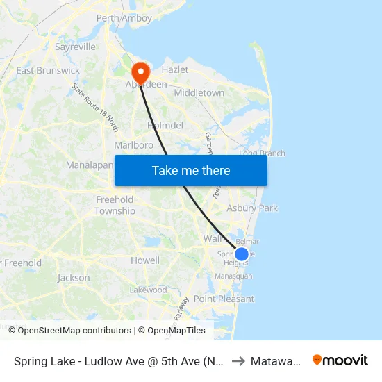 Spring Lake - Ludlow Ave @ 5th Ave (Northbound) to Matawan, NJ map