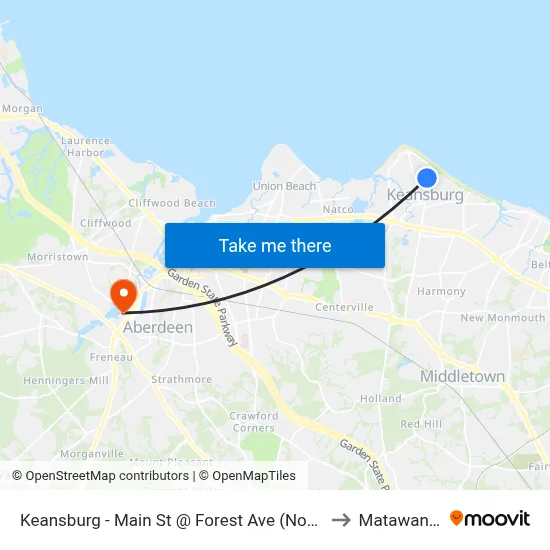 Keansburg -  Main St @ Forest Ave (Northbound) to Matawan, NJ map
