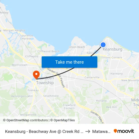 Keansburg -  Beachway Ave @ Creek Rd (Northbound) to Matawan, NJ map