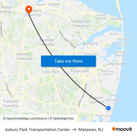 Asbury Park Transportation Center to Matawan, NJ map