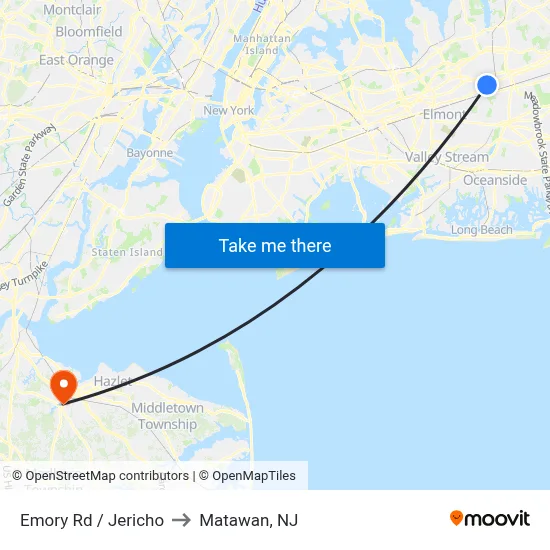 Emory Rd / Jericho to Matawan, NJ map