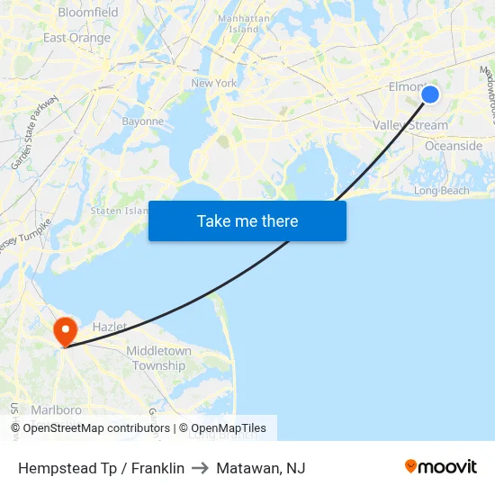 Hempstead Tp / Franklin to Matawan, NJ map
