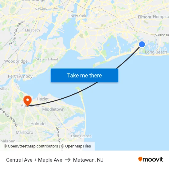 Central Ave + Maple Ave to Matawan, NJ map