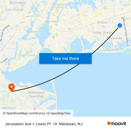 Jerusalem Ave + Lewis Pl to Matawan, NJ map