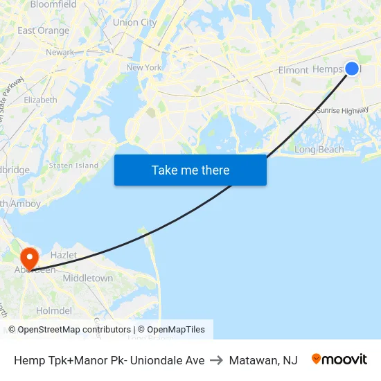Hemp Tpk+Manor Pk- Uniondale Ave to Matawan, NJ map