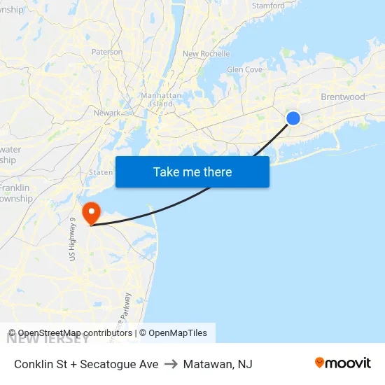 Conklin St + Secatogue Ave to Matawan, NJ map