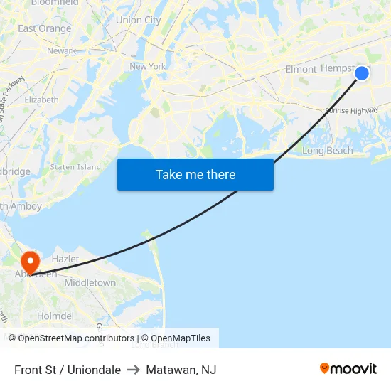 Front St / Uniondale to Matawan, NJ map