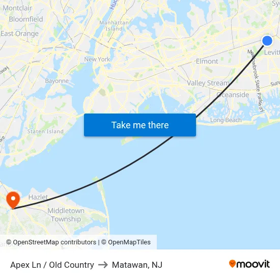 Apex Ln / Old Country to Matawan, NJ map