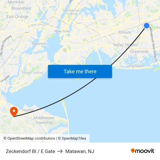 Zeckendorf Bl / E Gate to Matawan, NJ map