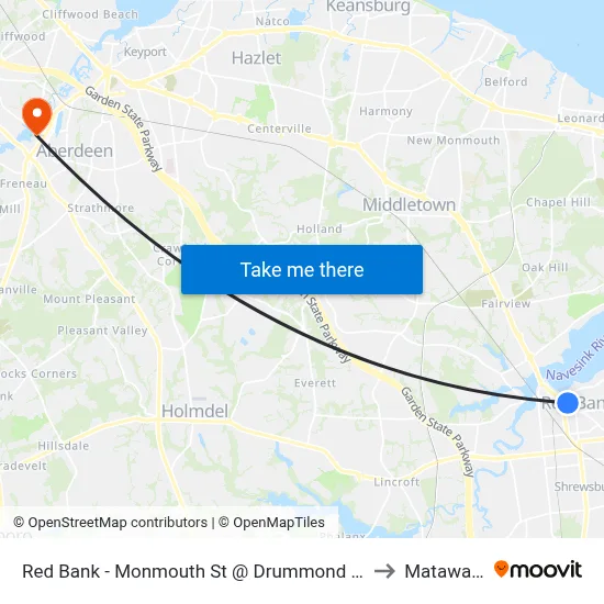 Red Bank - Monmouth St @ Drummond Pl (Southbound) to Matawan, NJ map
