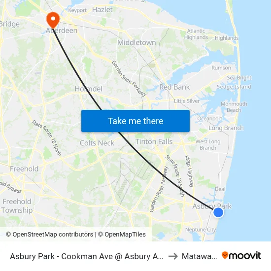 Asbury Park - Cookman Ave @ Asbury Ave (Southbound) to Matawan, NJ map