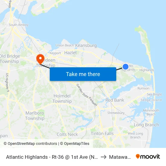 Atlantic Highlands - Rt-36 @ 1st Ave (Northbound) to Matawan, NJ map