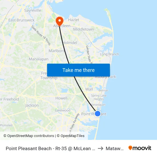 Point Pleasant Beach - Rt-35 @ McLean Ave (Northbound) to Matawan, NJ map