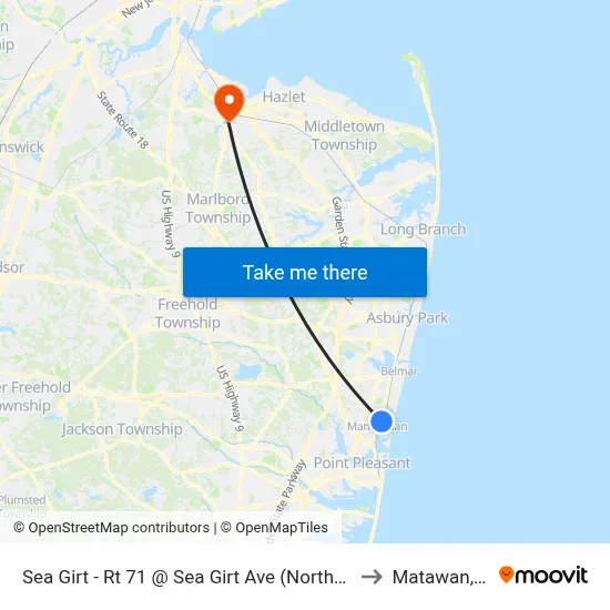 Sea Girt - Rt 71 @ Sea Girt Ave (Northbound) to Matawan, NJ map