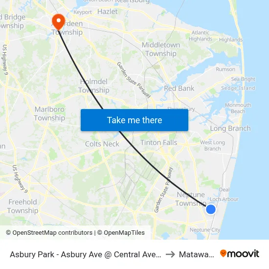 Asbury Park - Asbury Ave @ Central Ave (Northbound) to Matawan, NJ map
