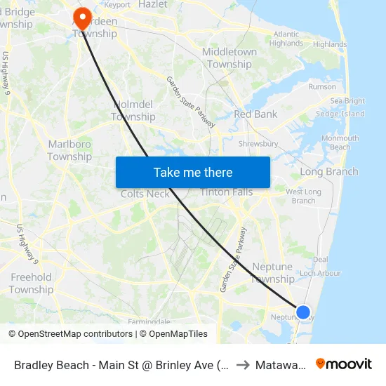 Bradley Beach - Main St @ Brinley Ave (Southbound) to Matawan, NJ map