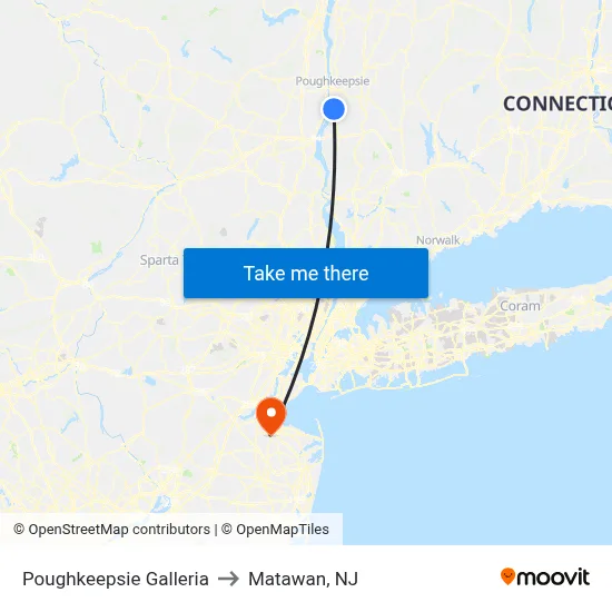 Poughkeepsie Galleria to Matawan, NJ map