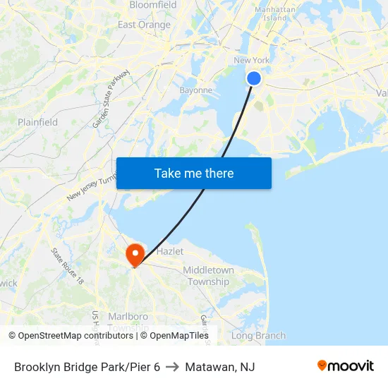 Brooklyn Bridge Park/Pier 6 to Matawan, NJ map