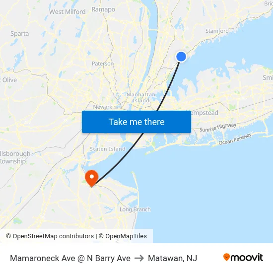 Mamaroneck Ave @ N Barry Ave to Matawan, NJ map