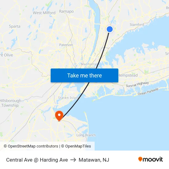 Central Ave @ Harding Ave to Matawan, NJ map