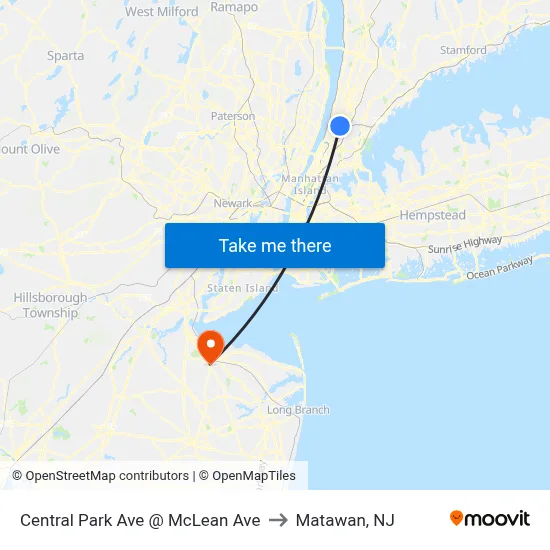 Central Park Ave @ McLean Ave to Matawan, NJ map