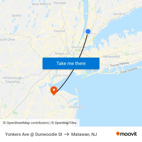 Yonkers Ave @ Dunwoodie St to Matawan, NJ map