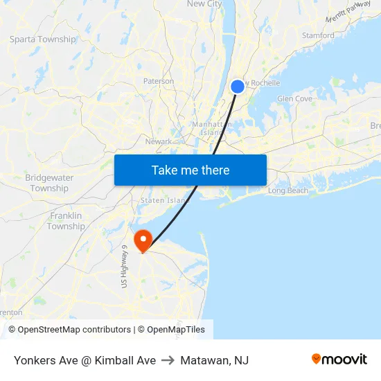 Yonkers Ave @ Kimball Ave to Matawan, NJ map