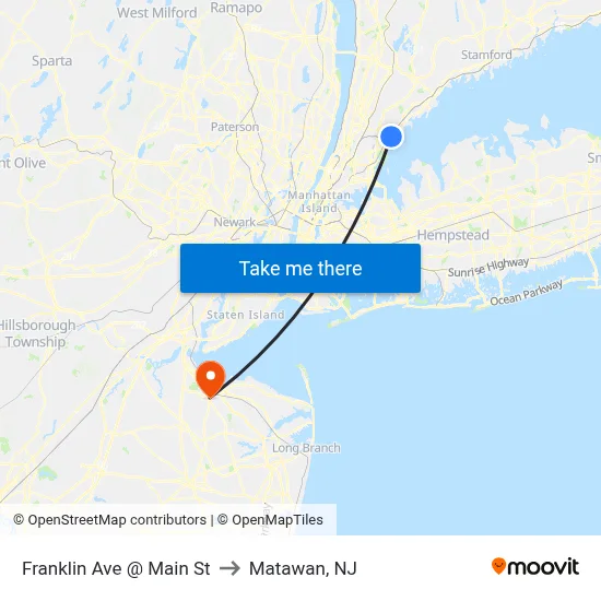 Franklin Ave @ Main St to Matawan, NJ map